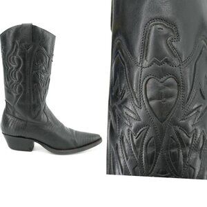 Vintage Cowgirl Boots Size 7.5 Eagle HEART Black Western Leather Cowboy Boots